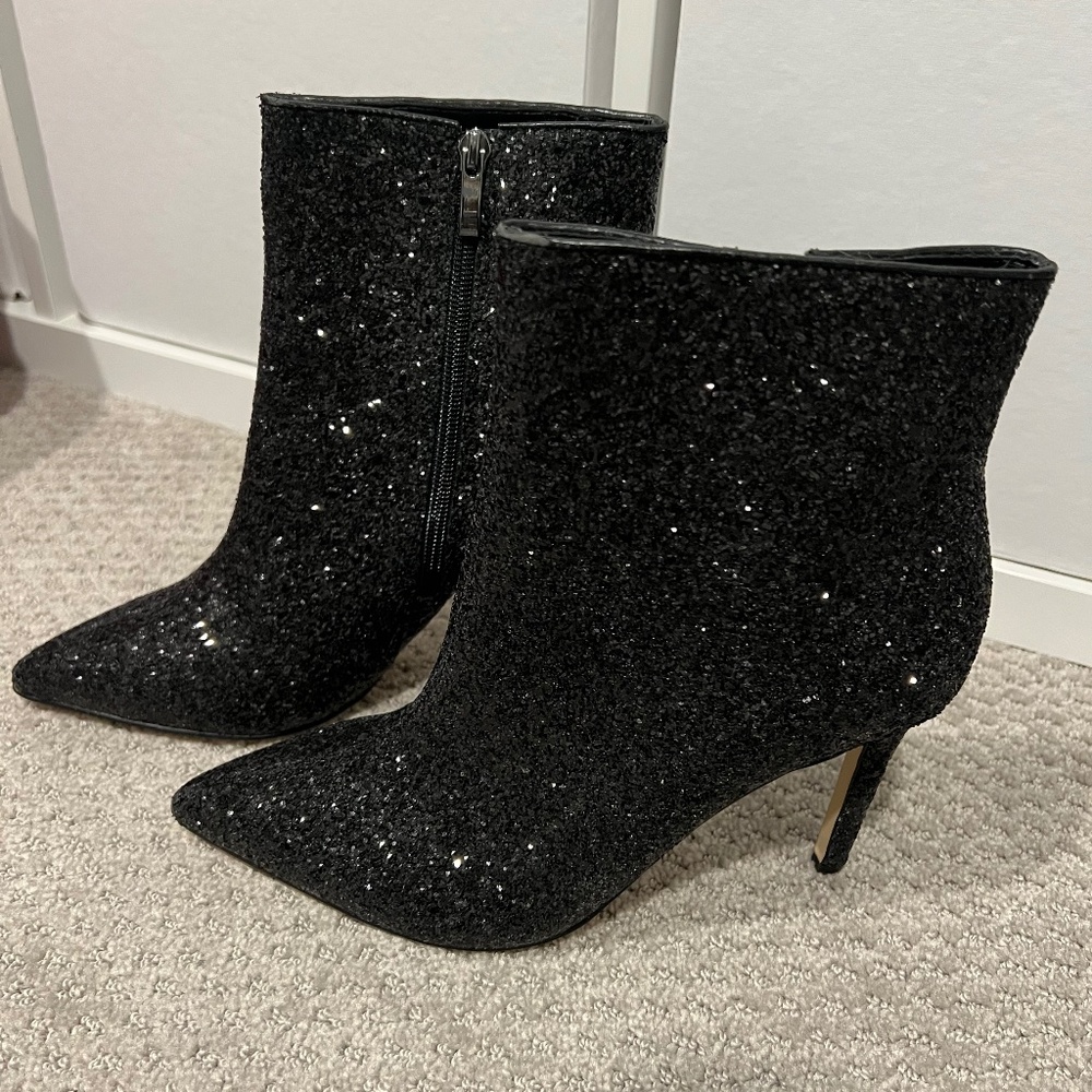 Sparkly Black Heeled Booties